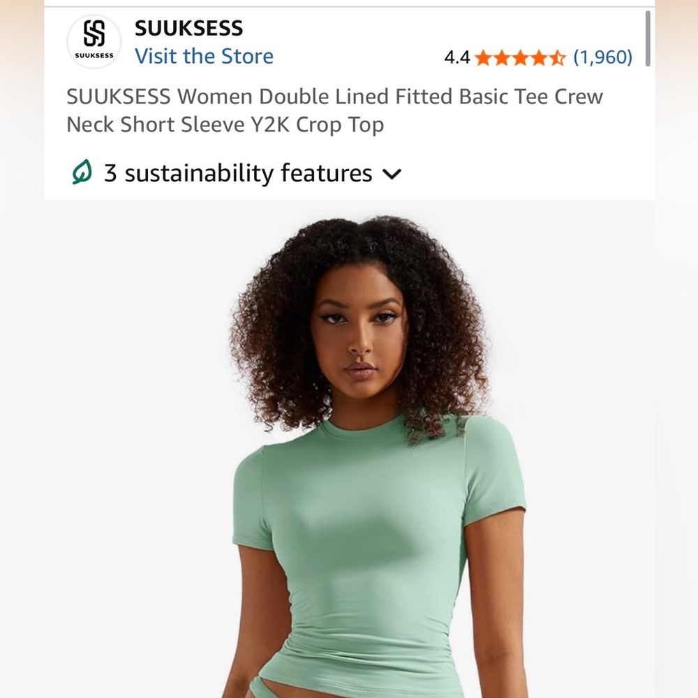 SUUKSESS Women Double Lined Fitted Basic Tee Crew Neck Short Sleeve Y2K Crop Top